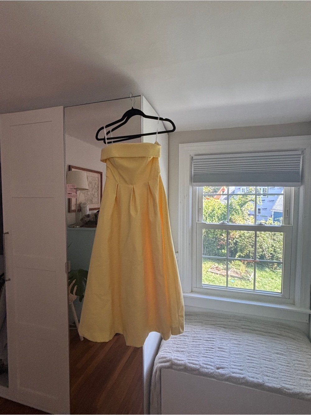 Strapless Yellow A-Line Midi Dress